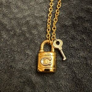 Coach Gold Padlock Necklace with Silver Key Charm